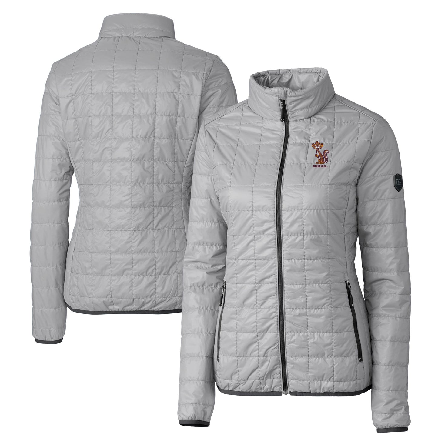 Women's Cutter & Buck Gray Minnesota Golden Gophers Vault Rainier PrimaLoft Eco Insulated Full-Zip Puffer Jacket