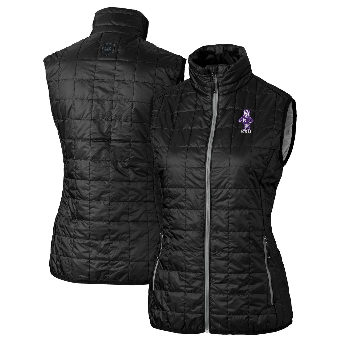 Women's Cutter & Buck Black Kansas State Wildcats Vault Rainier PrimaLoft Eco Insulated Full-Zip Puffer Vest