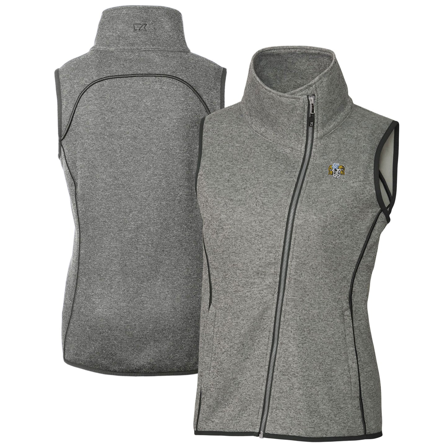 Women's Cutter & Buck Heather Gray North Carolina Tar Heels Vault Mainsail Sweater-Knit Full-Zip Asymmetrical Vest