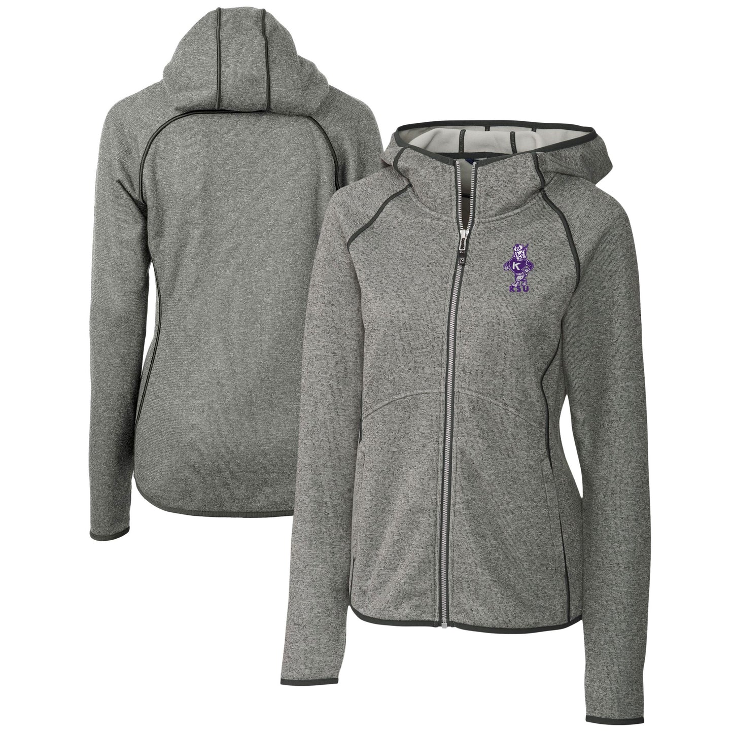 Women's Cutter & Buck Heather Gray Kansas State Wildcats Vault Mainsail Full-Zip Hooded Jacket