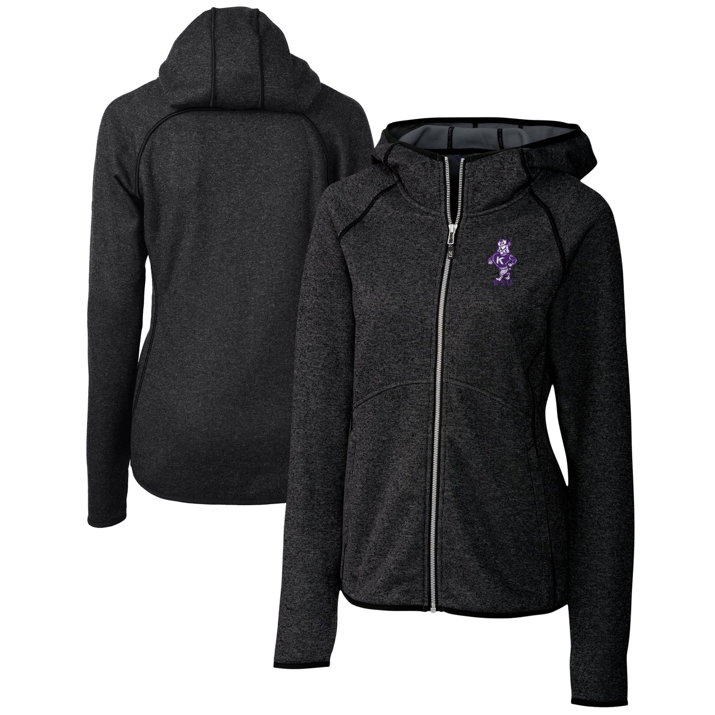 Women's Cutter & Buck Heather Charcoal Kansas State Wildcats Vault Mainsail Full-Zip Hooded Jacket