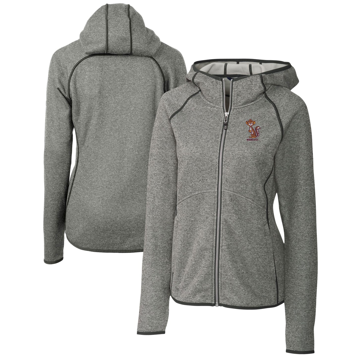 Women's Cutter & Buck Heather Gray Minnesota Golden Gophers Vault Mainsail Full-Zip Hooded Jacket
