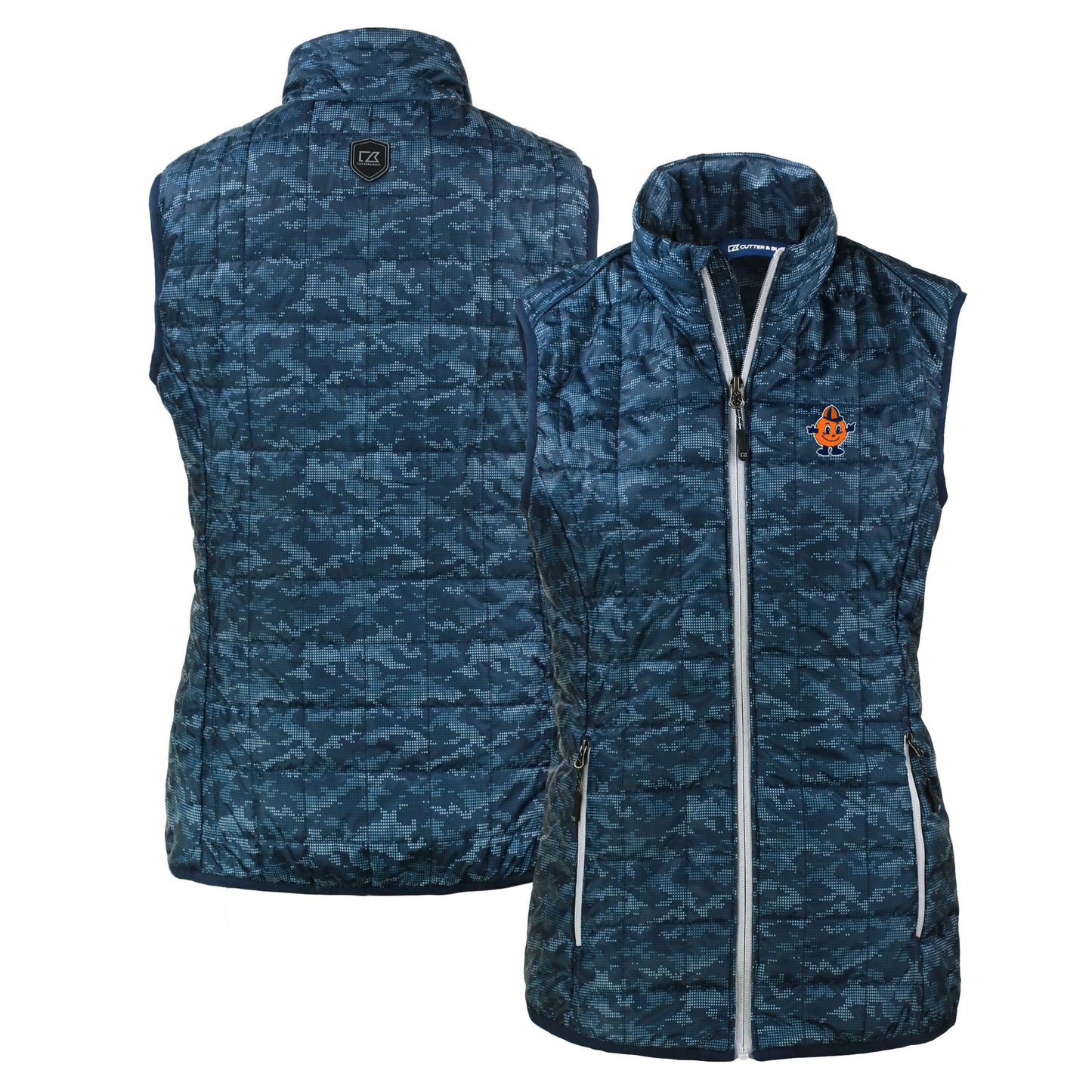 Women's Cutter & Buck Navy Syracuse Orange Vault Rainier PrimaLoft Womens Eco Insulated Full-Zip Printed Puffer Vest