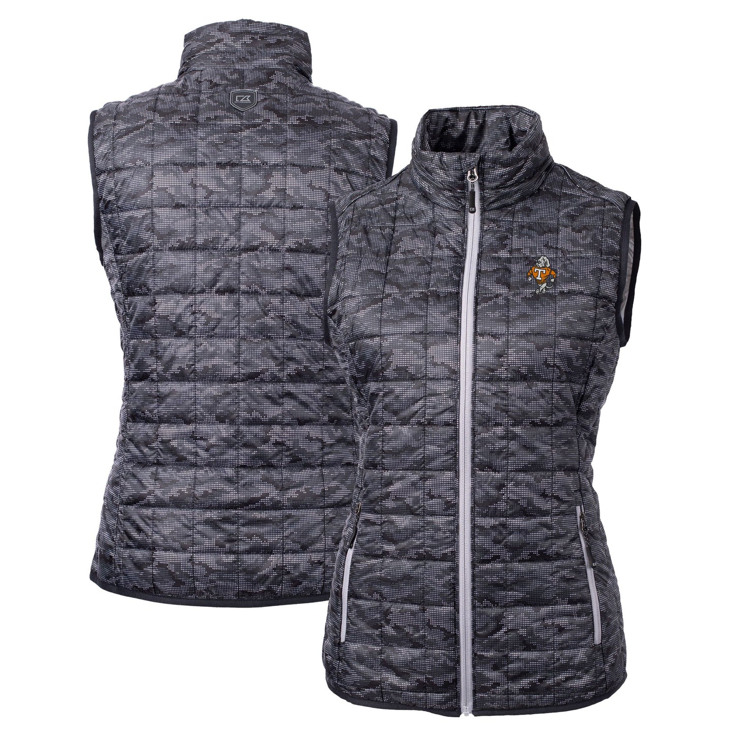 Women's Cutter & Buck Black Tennessee Volunteers Vault Rainier PrimaLoft Womens Eco Insulated Full-Zip Printed Puffer Vest