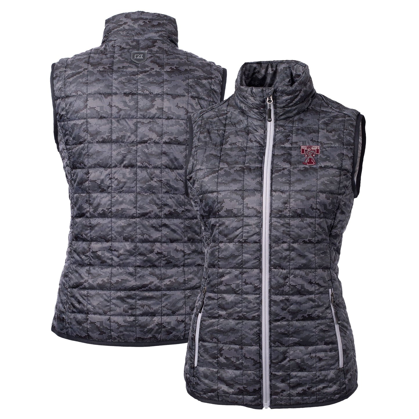 Women's Cutter & Buck Black Texas A&M Aggies Vault Rainier PrimaLoft Womens Eco Insulated Full-Zip Printed Puffer Vest