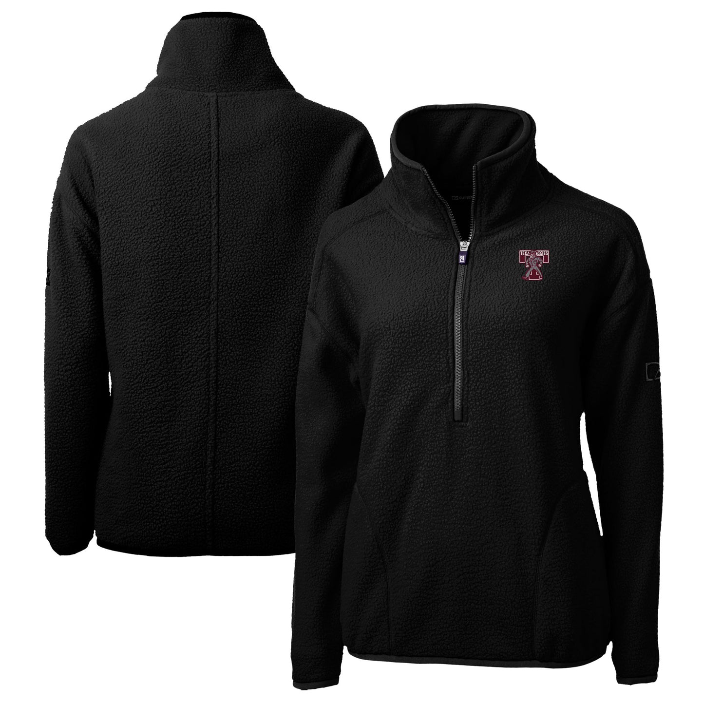 Women's Cutter & Buck Black Texas A&M Aggies Vault Cascade Eco Sherpa Fleece Half-Zip Pullover Jacket