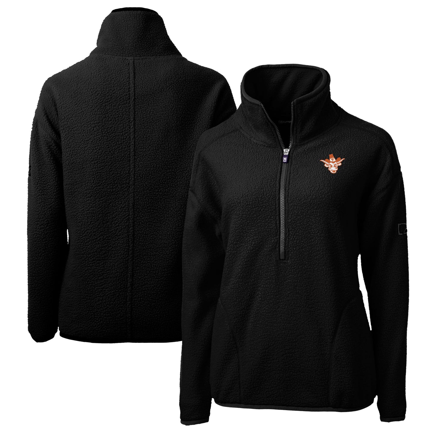 Women's Cutter & Buck Black Texas Longhorns Vault Cascade Eco Sherpa Fleece Half-Zip Pullover Jacket