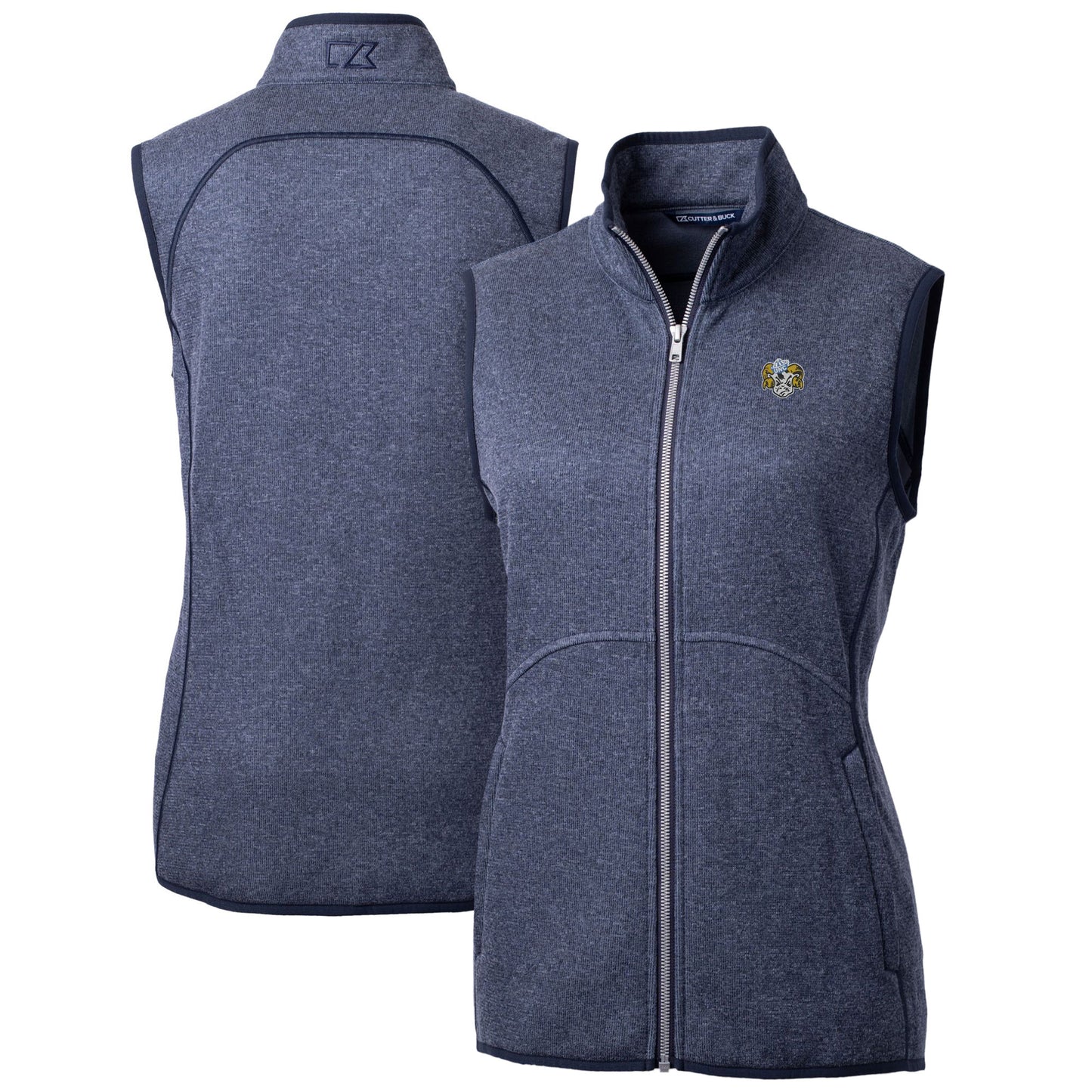 Women's Cutter & Buck Heather Navy North Carolina Tar Heels Mainsail Sweater-Knit Full-Zip Vest