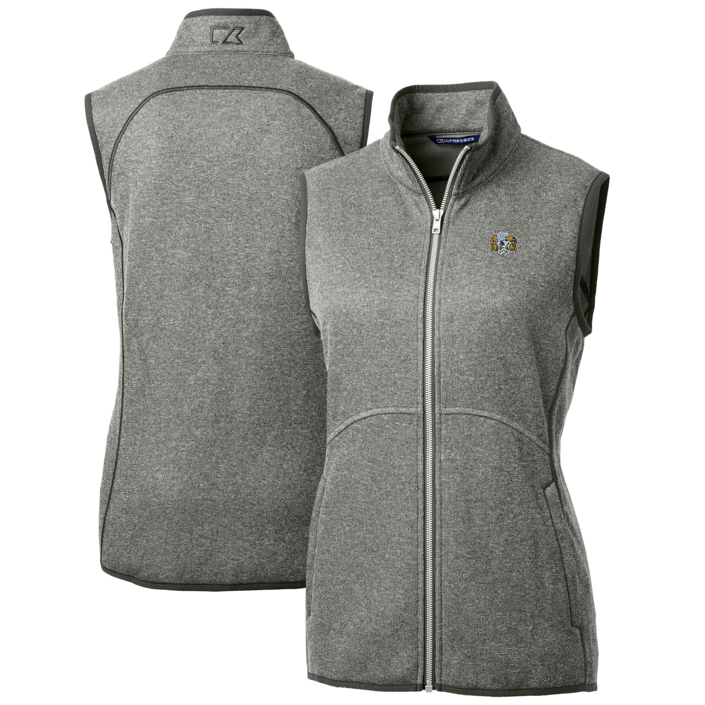 Women's Cutter & Buck Heather Gray North Carolina Tar Heels Mainsail Sweater-Knit Full-Zip Vest