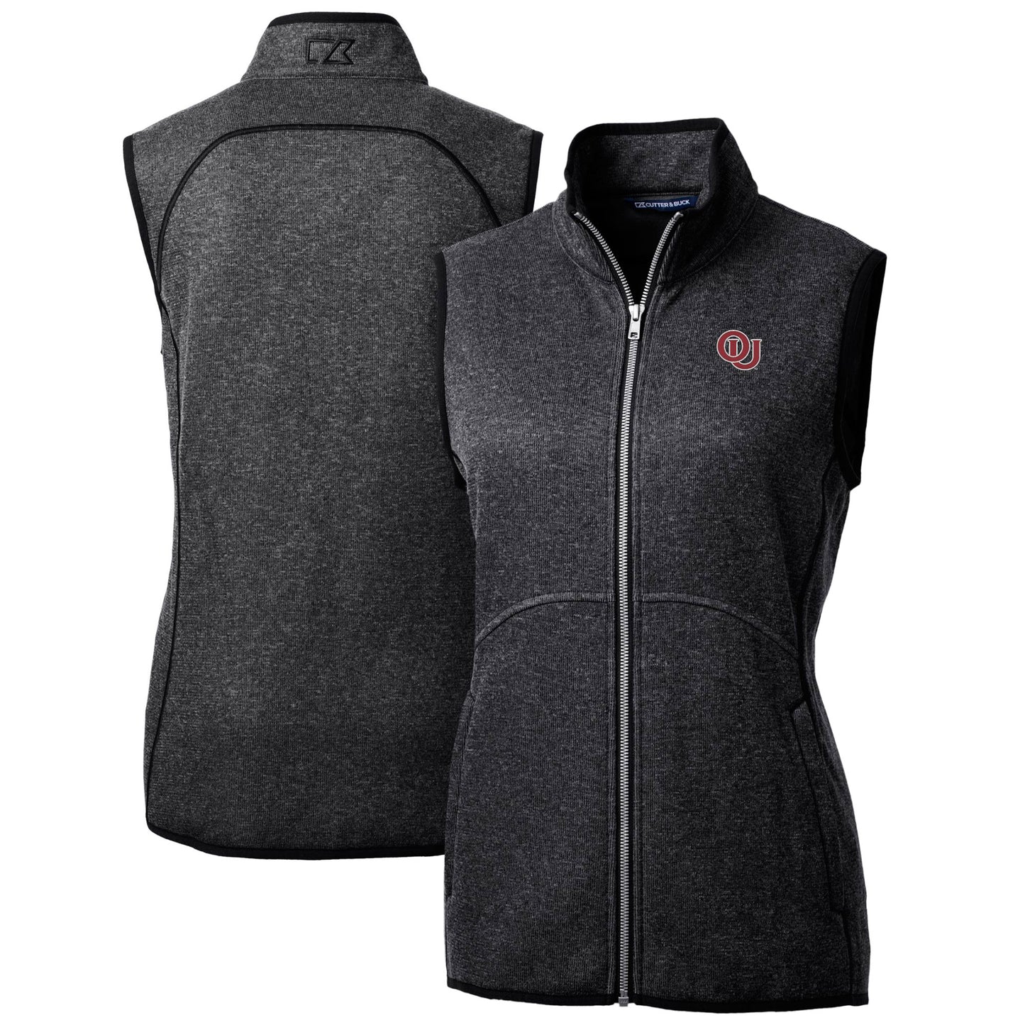 Women's Cutter & Buck Heather Charcoal Oklahoma Sooners Mainsail Sweater-Knit Full-Zip Vest