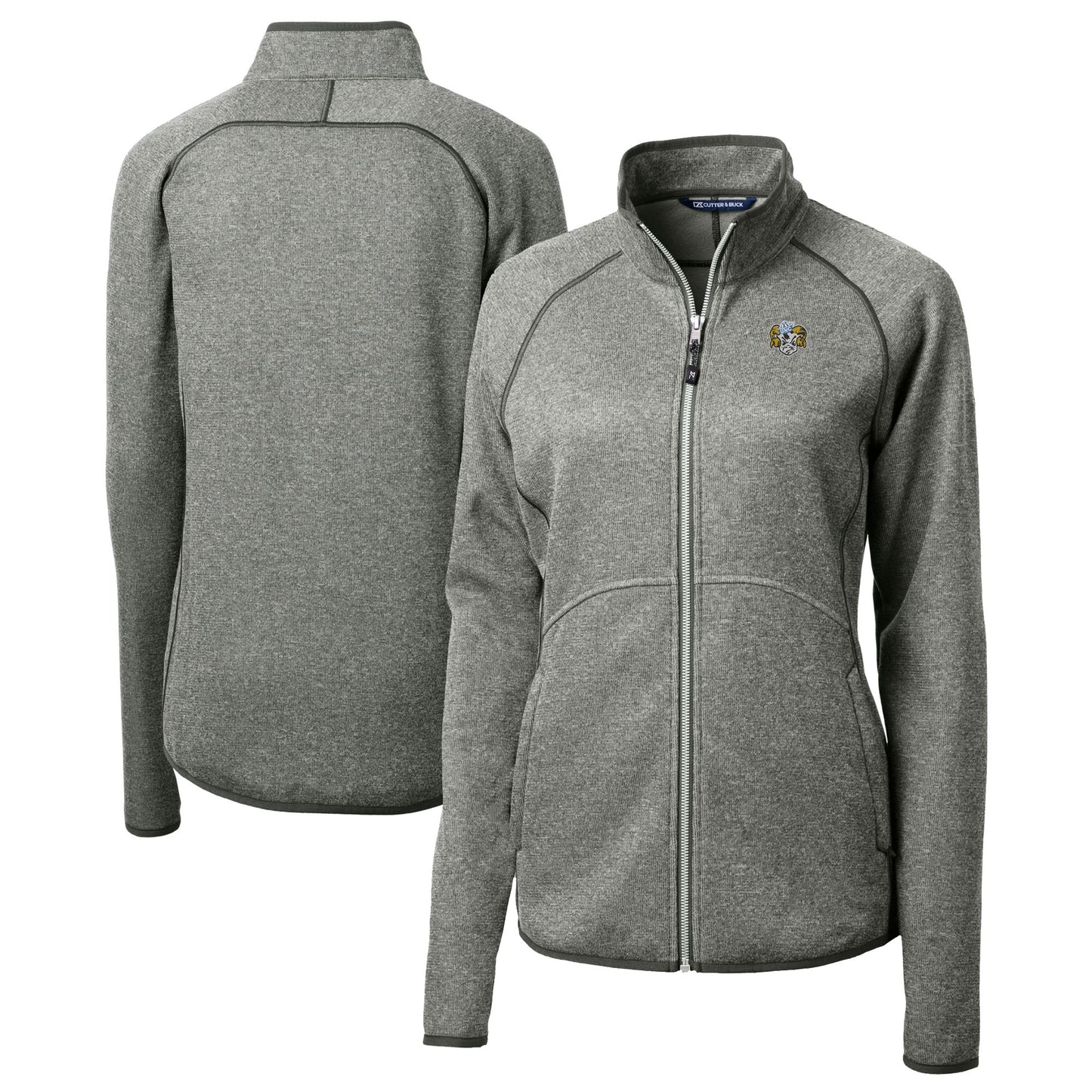 Women's Cutter & Buck Heather Gray North Carolina Tar Heels Vault Mainsail Sweater-Knit Full-Zip Jacket