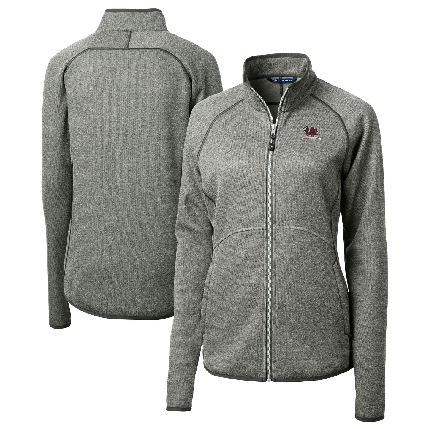 Women's Cutter & Buck Heather Gray South Carolina Gamecocks Vault Mainsail Sweater-Knit Full-Zip Jacket