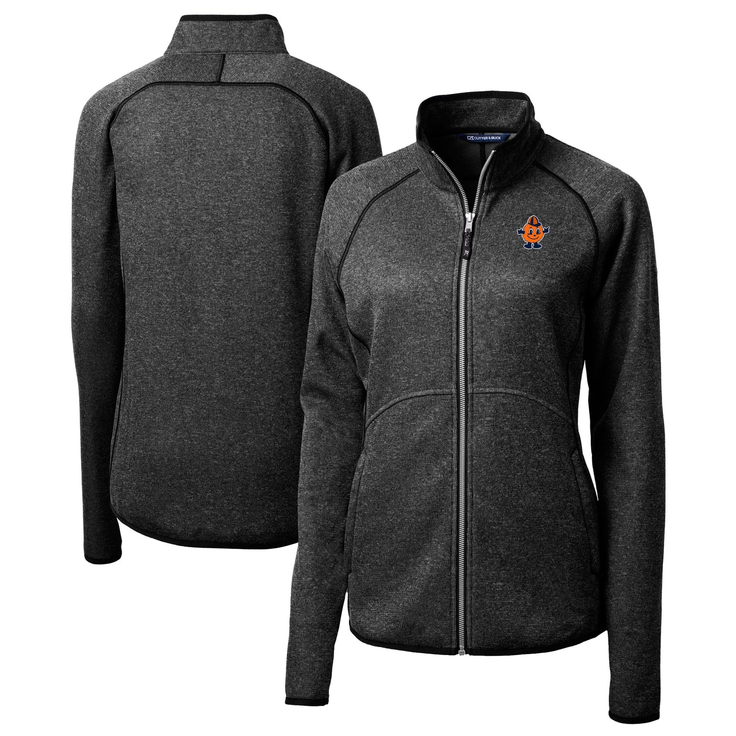 Women's Cutter & Buck Heather Charcoal Syracuse Orange Vault Mainsail Sweater-Knit Full-Zip Jacket