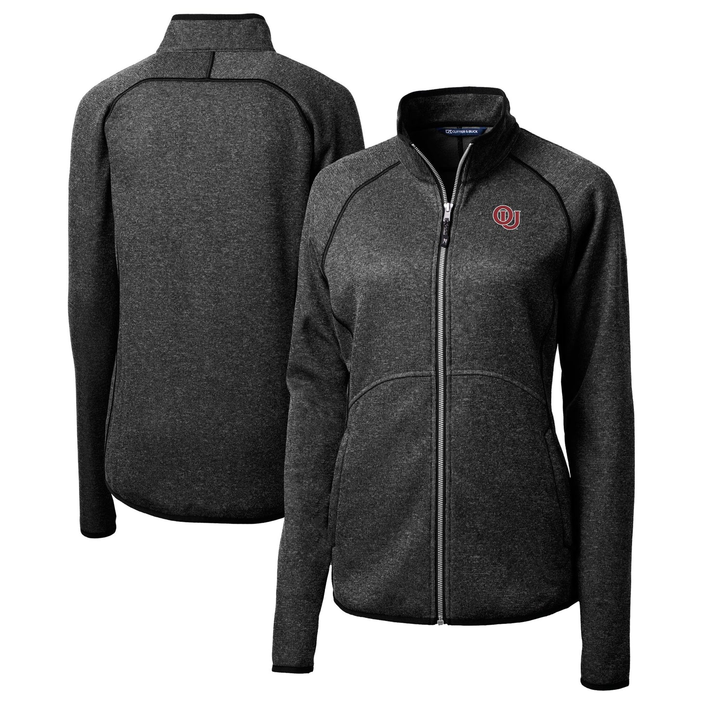 Women's Cutter & Buck Heather Charcoal Oklahoma Sooners Vault Mainsail Sweater-Knit Full-Zip Jacket
