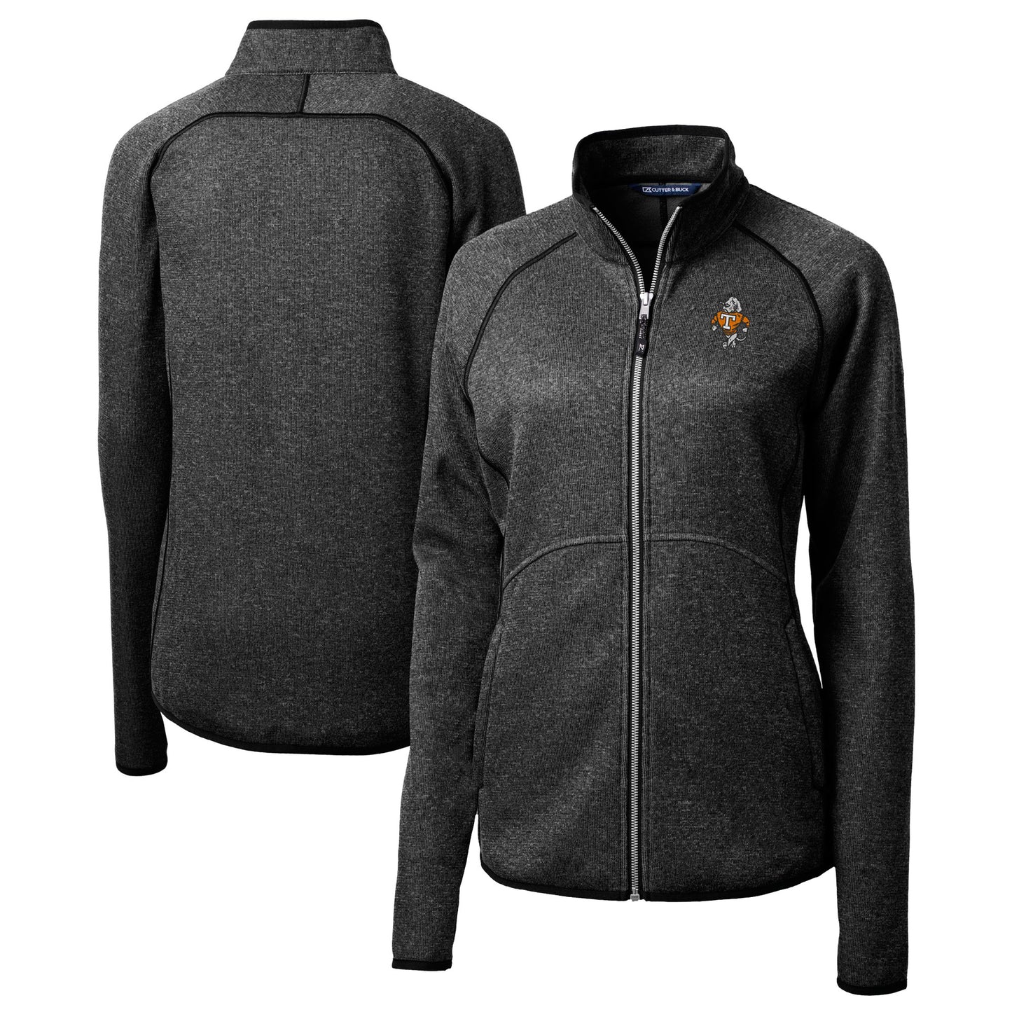 Women's Cutter & Buck Heather Charcoal Tennessee Volunteers Vault Mainsail Sweater-Knit Full-Zip Jacket