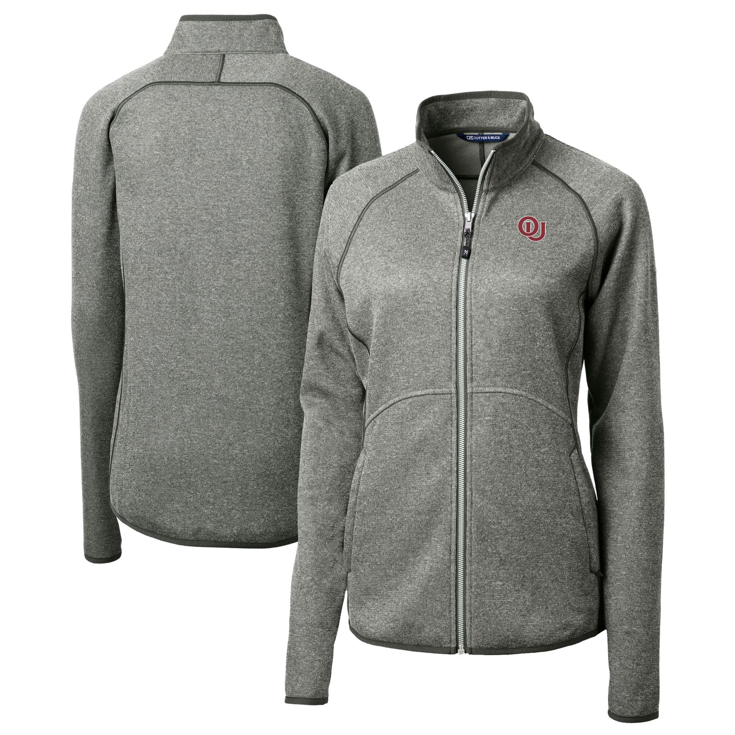 Women's Cutter & Buck Heather Gray Oklahoma Sooners Vault Mainsail Sweater-Knit Full-Zip Jacket