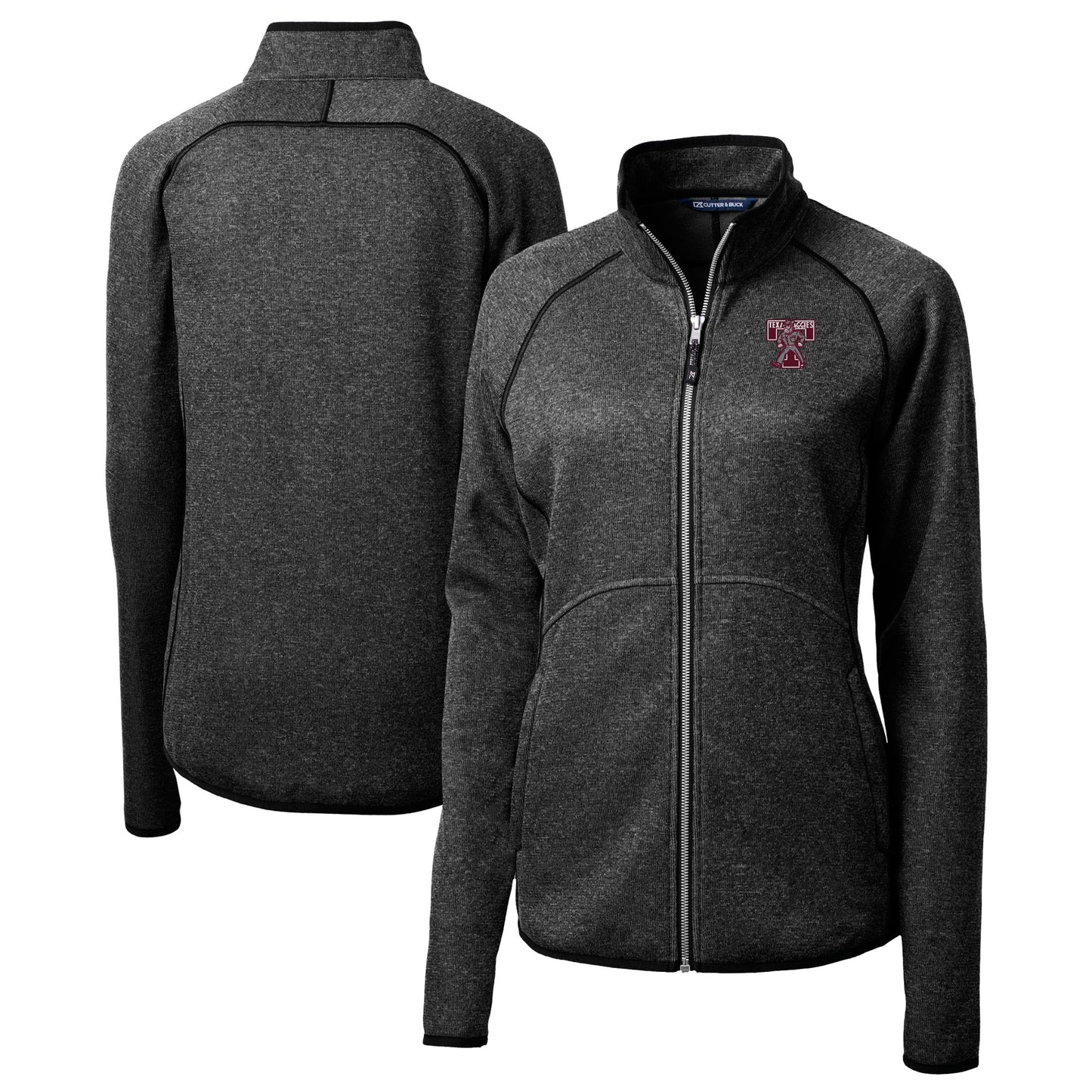 Women's Cutter & Buck Heather Charcoal Texas A&M Aggies Vault Mainsail Sweater-Knit Full-Zip Jacket