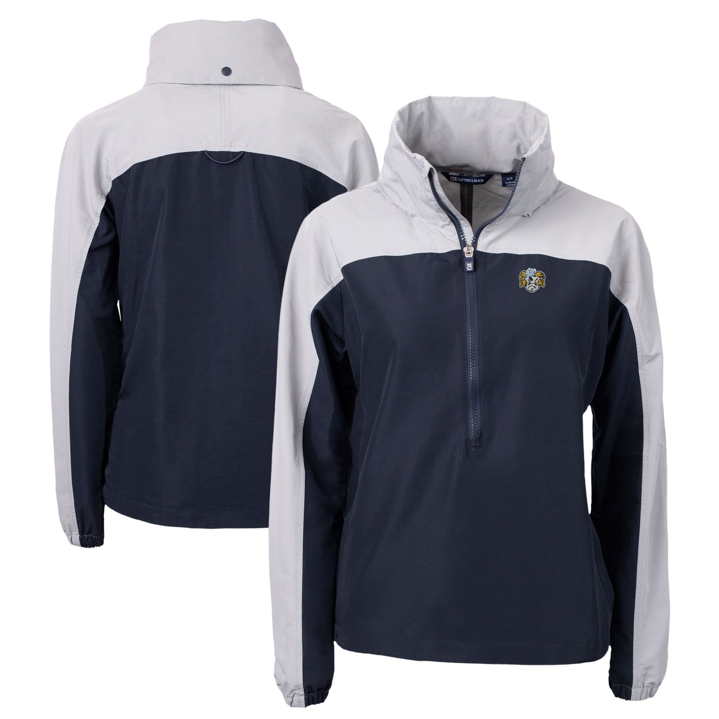 Women's Cutter & Buck Navy/Gray North Carolina Tar Heels Vault Charter Eco Recycled Half-Zip Anorak Jacket