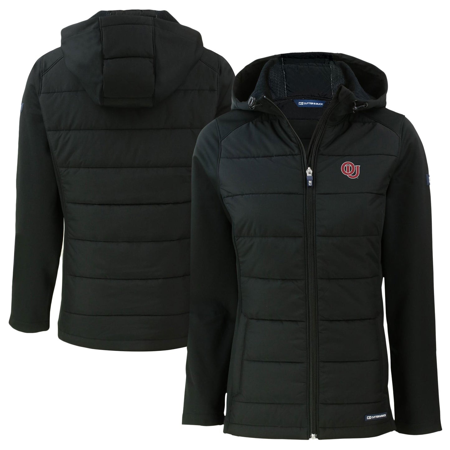 Women's Cutter & Buck Black Oklahoma Sooners Vault Evoke Hybrid Eco Softshell Recycled Full-Zip Hooded Jacket