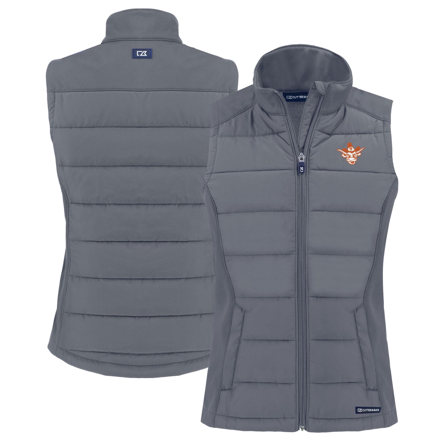 Women's Cutter & Buck Gray Texas Longhorns Vault Evoke Hybrid Eco Softshell Recycled Full-Zip Vest