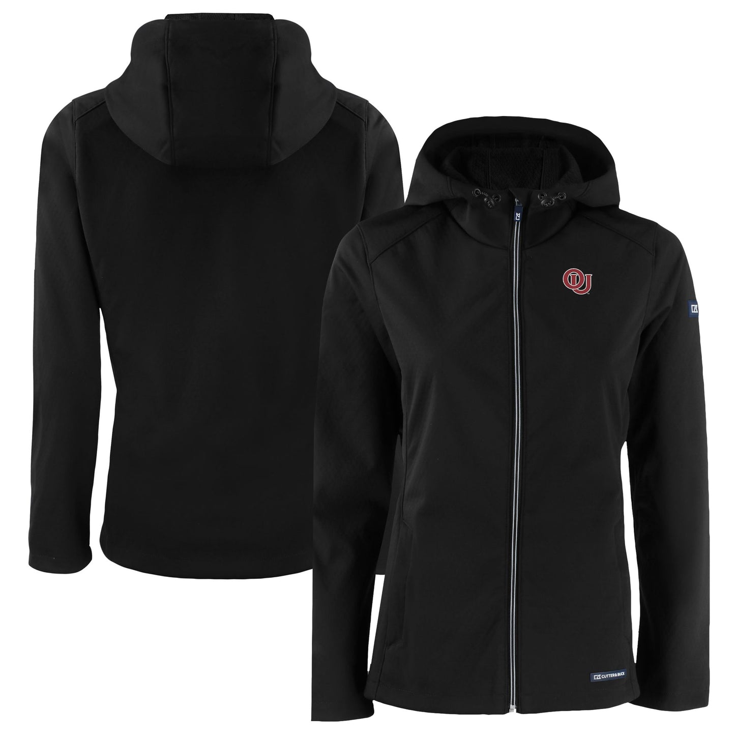 Women's Cutter & Buck Black Oklahoma Sooners Evoke Eco Softshell Recycled Full-Zip Hooded Jacket