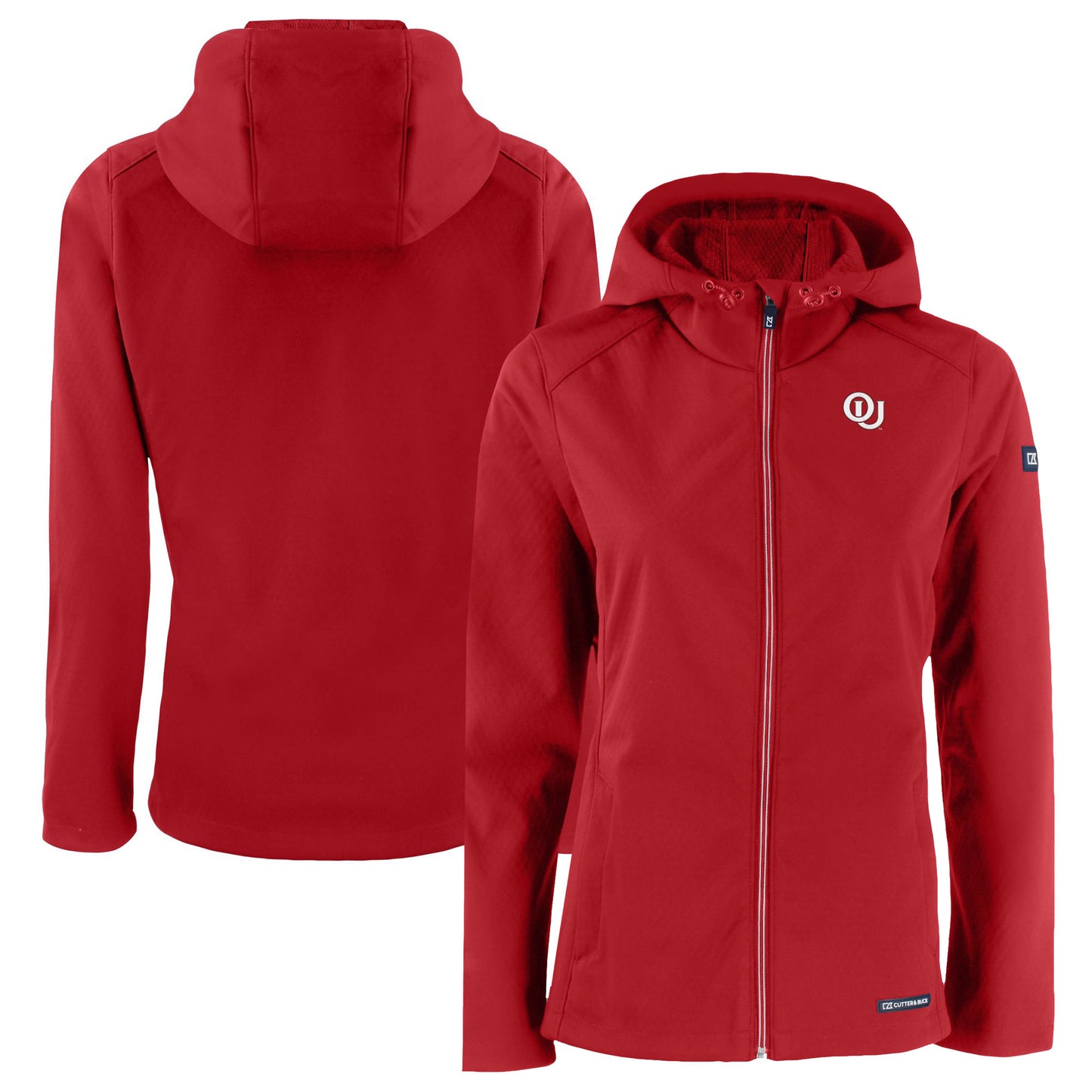 Women's Cutter & Buck Crimson Oklahoma Sooners Evoke Eco Softshell Recycled Full-Zip Hooded Jacket