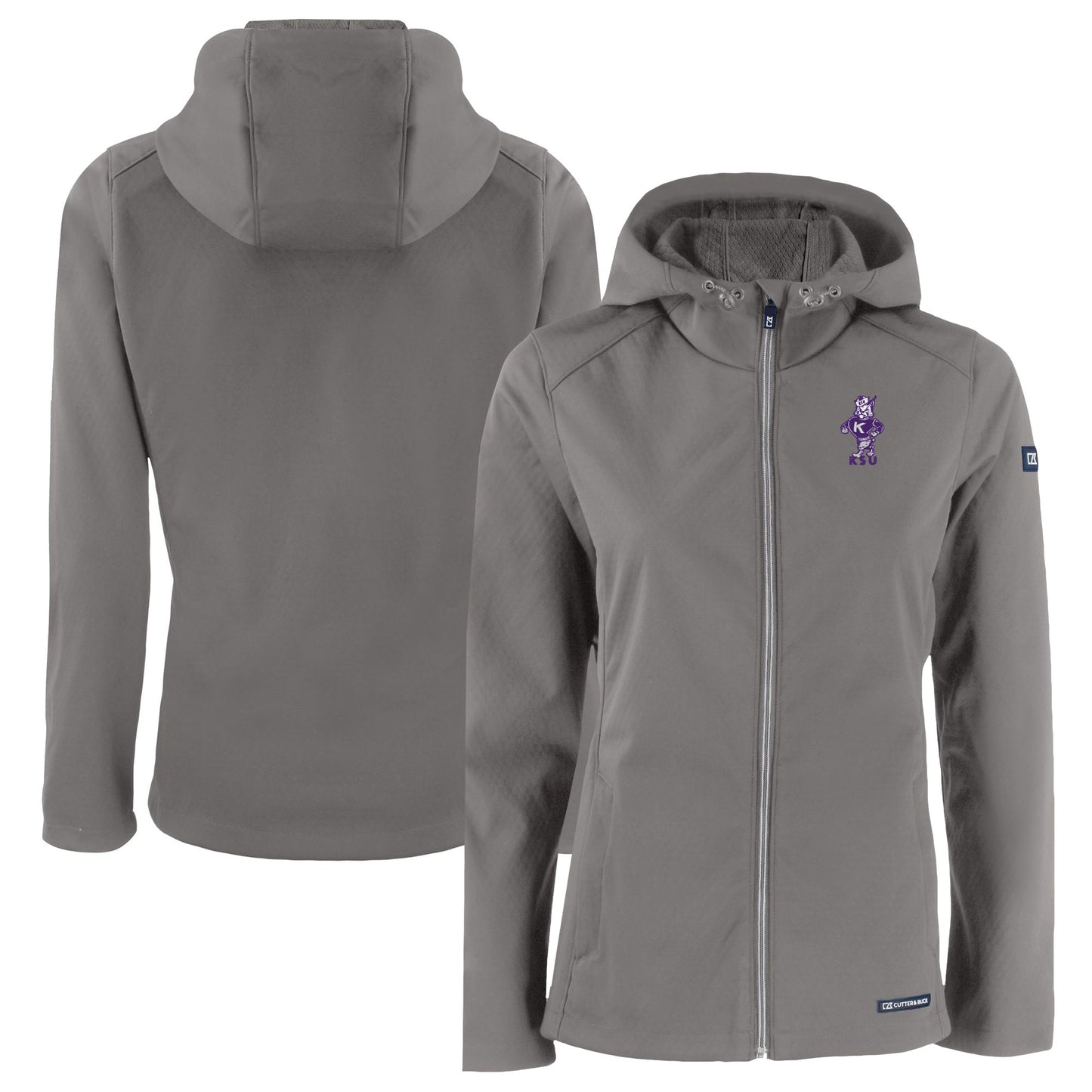 Women's Cutter & Buck Gray Kansas State Wildcats Vault Evoke Eco Softshell Recycled Full-Zip Hooded Jacket