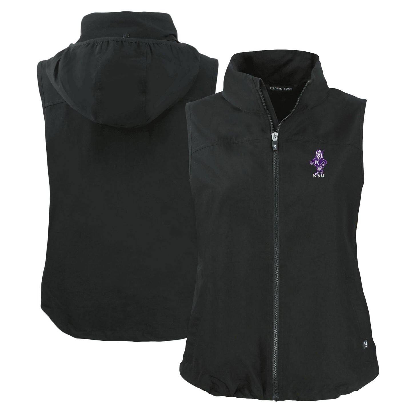 Women's Cutter & Buck Black Kansas State Wildcats Vault Charter Eco Recycled Full-Zip Vest