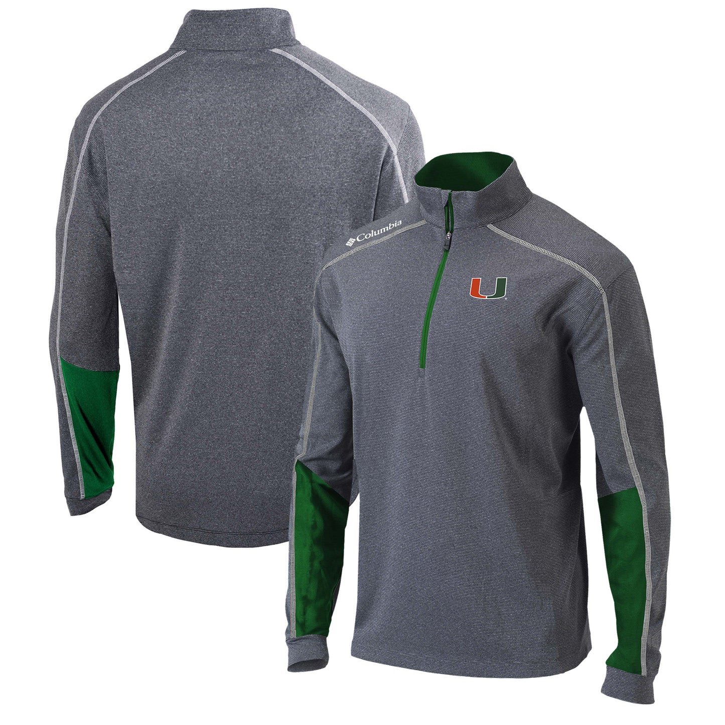 Men's Columbia Gray/Green Miami Hurricanes Omni-Wick Shotgun 2.0 Quarter-Zip Pullover Top