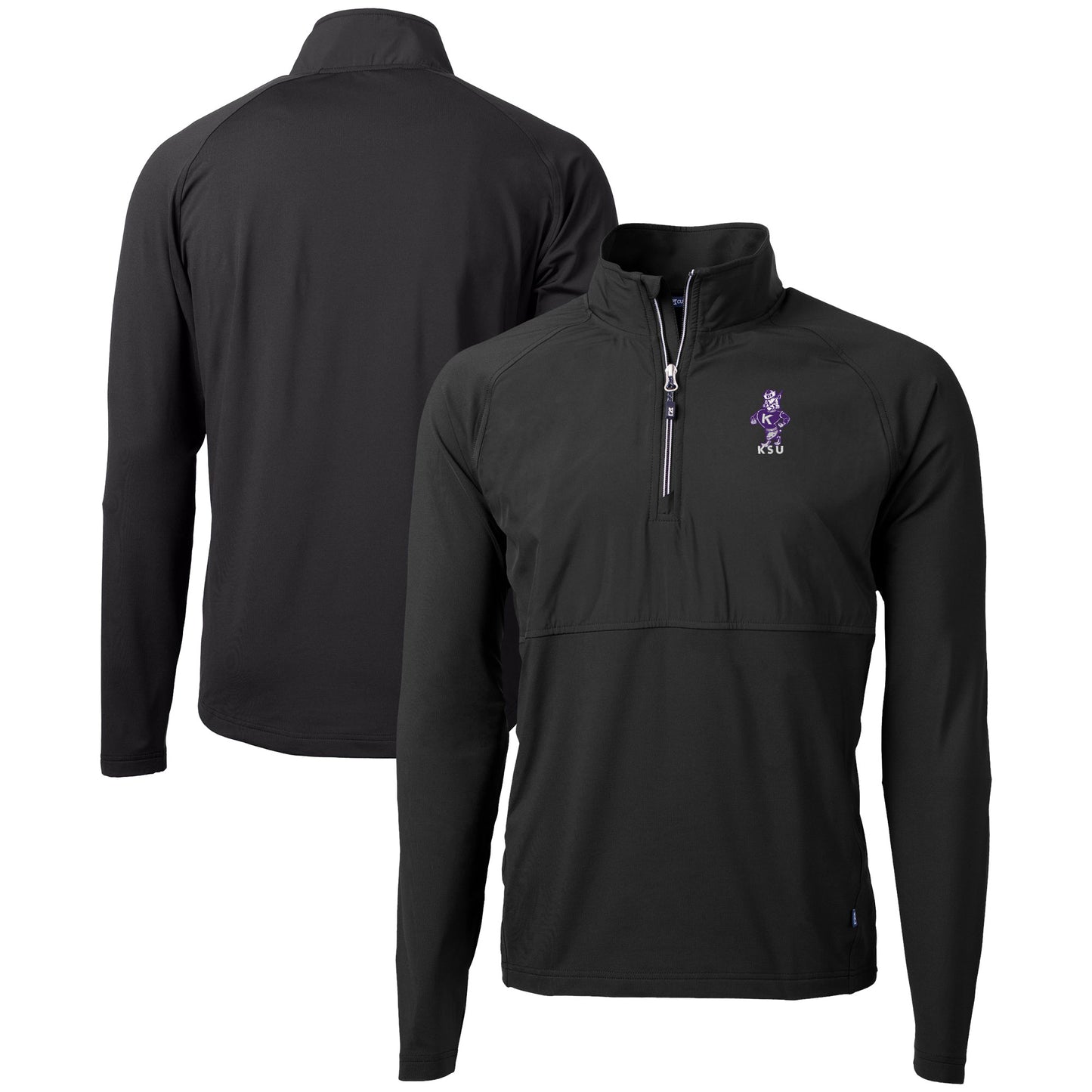 Men's Cutter & Buck Black Kansas State Wildcats DryTec Adapt Eco Knit Hybrid Recycled Raglan Quarter-Zip Jacket