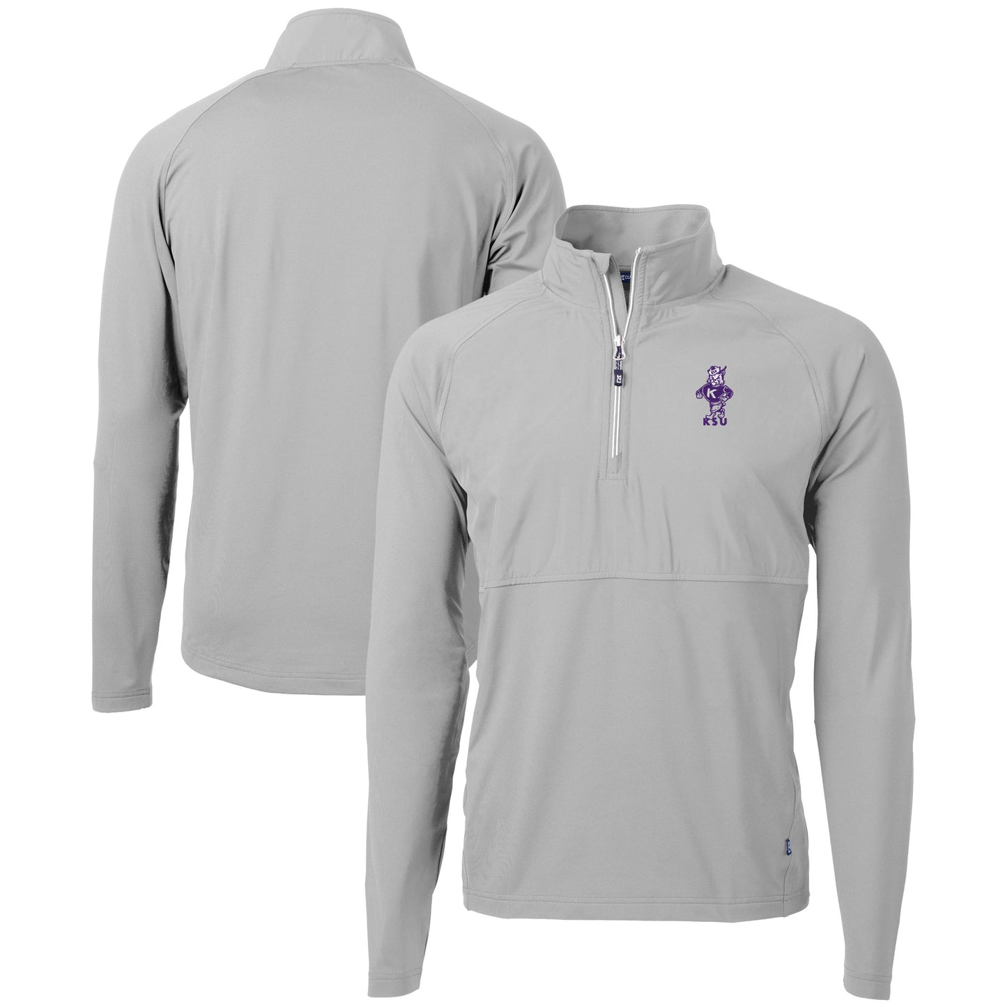 Men's Cutter & Buck Gray Kansas State Wildcats DryTec Adapt Eco Knit Hybrid Recycled Raglan Quarter-Zip Jacket