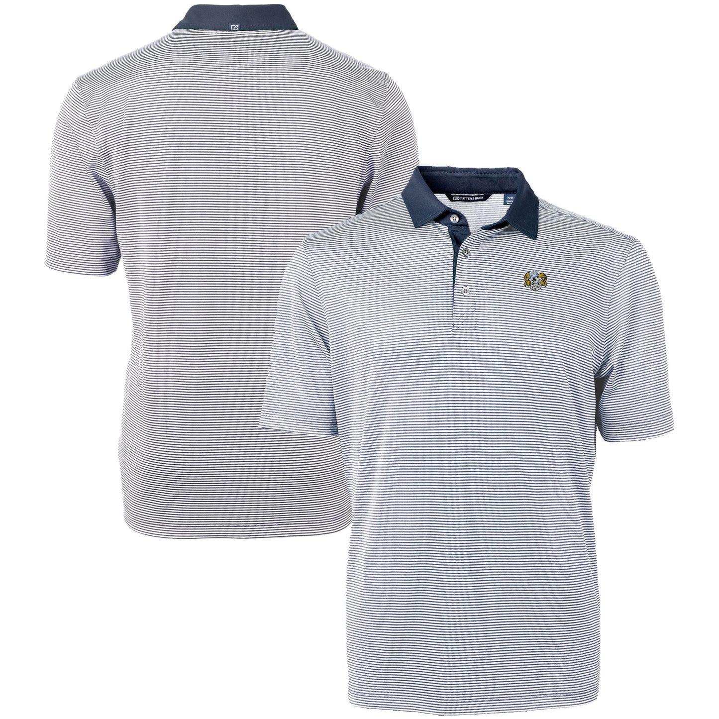 Men's Cutter & Buck Navy/White North Carolina Tar Heels Vault DryTec Virtue Eco Pique Micro Stripe Recycled Polo