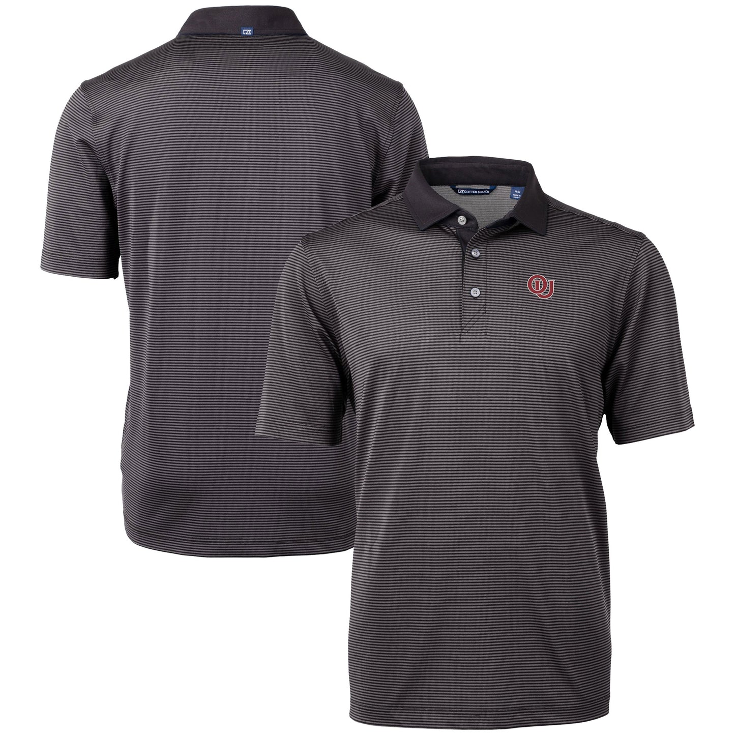 Men's Cutter & Buck Black/Gray Oklahoma Sooners Vault DryTec Virtue Eco Pique Micro Stripe Recycled Polo