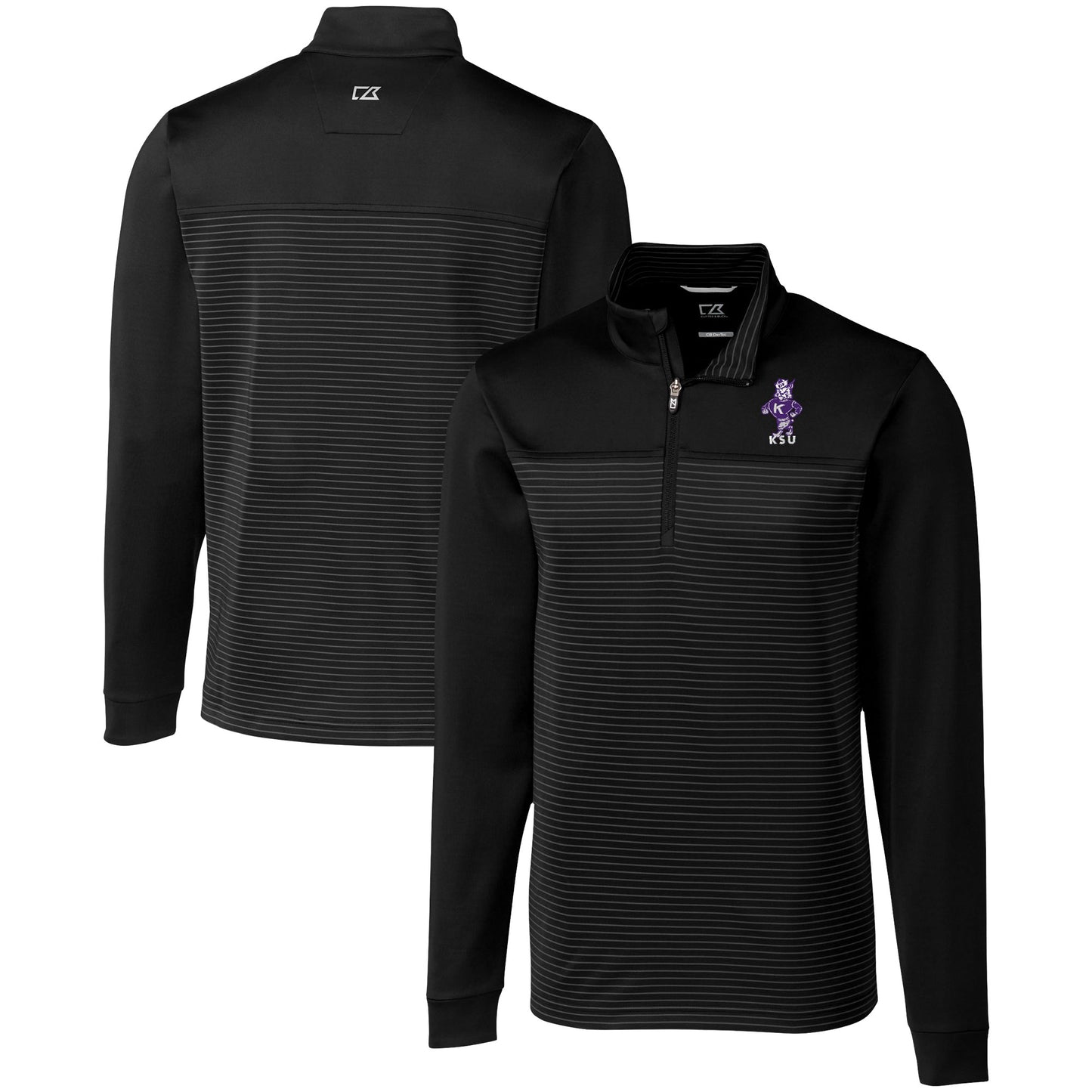 Men's Cutter & Buck Black Kansas State Wildcats Vault DryTec Traverse Stripe Stretch Quarter-Zip Pullover