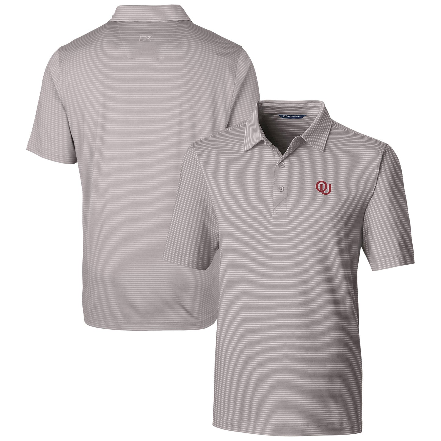Men's Cutter & Buck Gray Oklahoma Sooners Vault Forge Pencil Stripe Stretch Polo