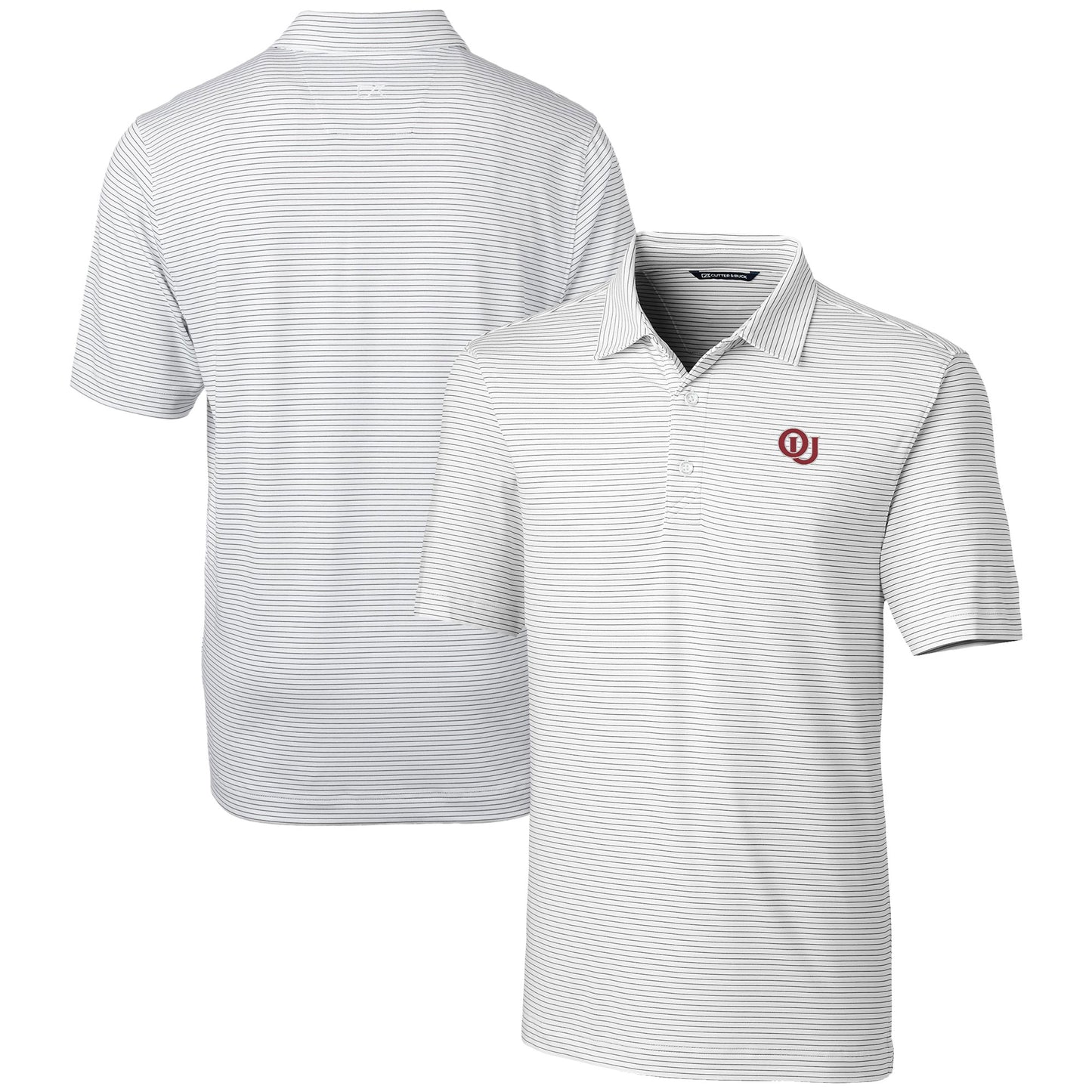 Men's Cutter & Buck White Oklahoma Sooners Vault Forge Pencil Stripe Stretch Polo