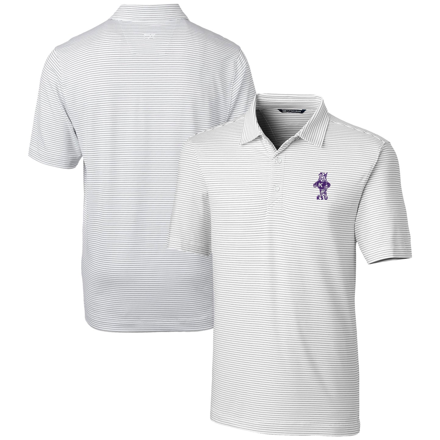 Men's Cutter & Buck White Kansas State Wildcats Vault Forge Pencil Stripe Stretch Polo