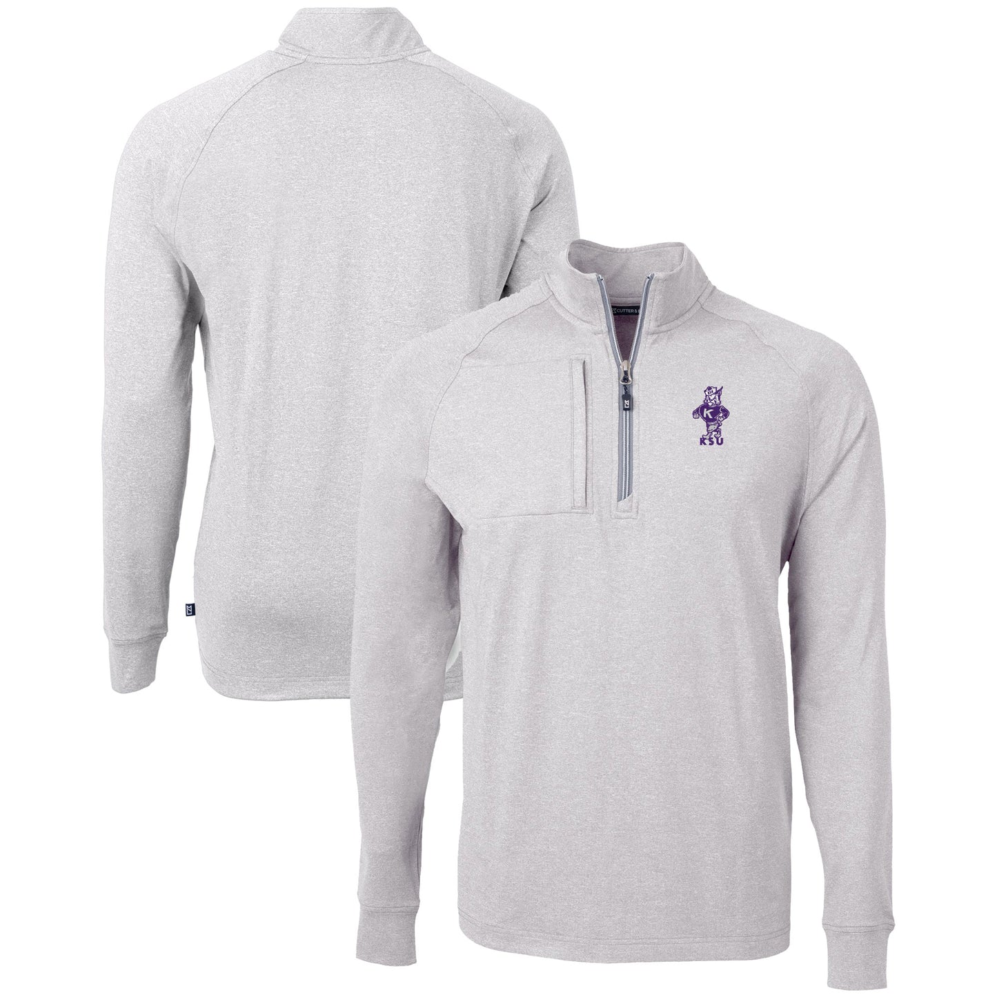 Men's Cutter & Buck Heather Gray Kansas State Wildcats Vault Adapt Eco Knit Heathered Recycled Raglan Quarter-Zip Top