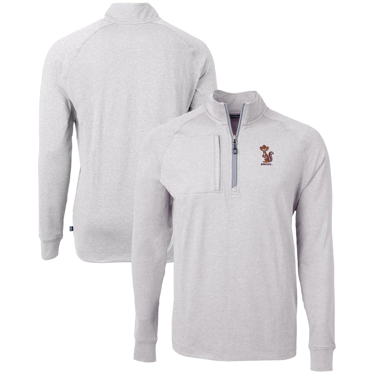 Men's Cutter & Buck Heather Gray Minnesota Golden Gophers Vault Adapt Eco Knit Heathered Recycled Raglan Quarter-Zip Top