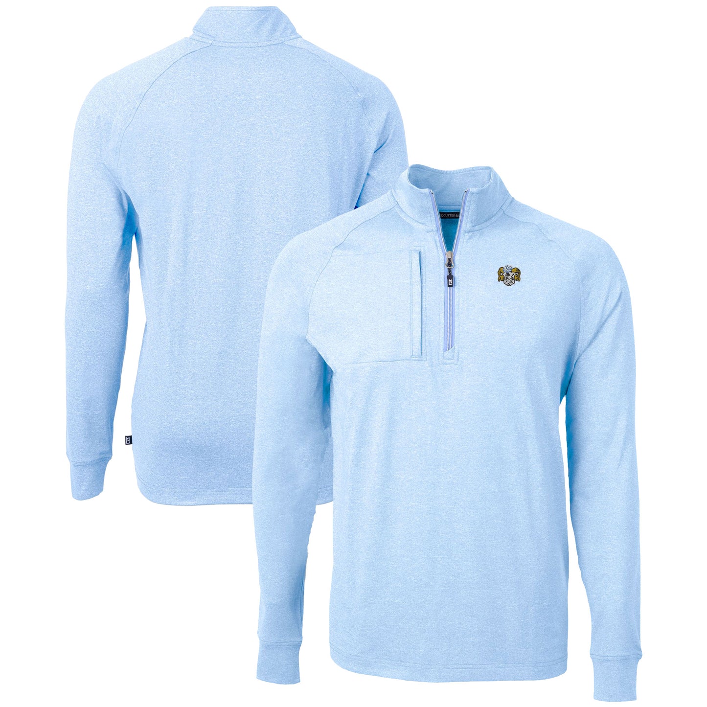 Men's Cutter & Buck Heather Carolina Blue North Carolina Tar Heels Vault Adapt Eco Knit Heathered Recycled Raglan Quarter-Zip Top