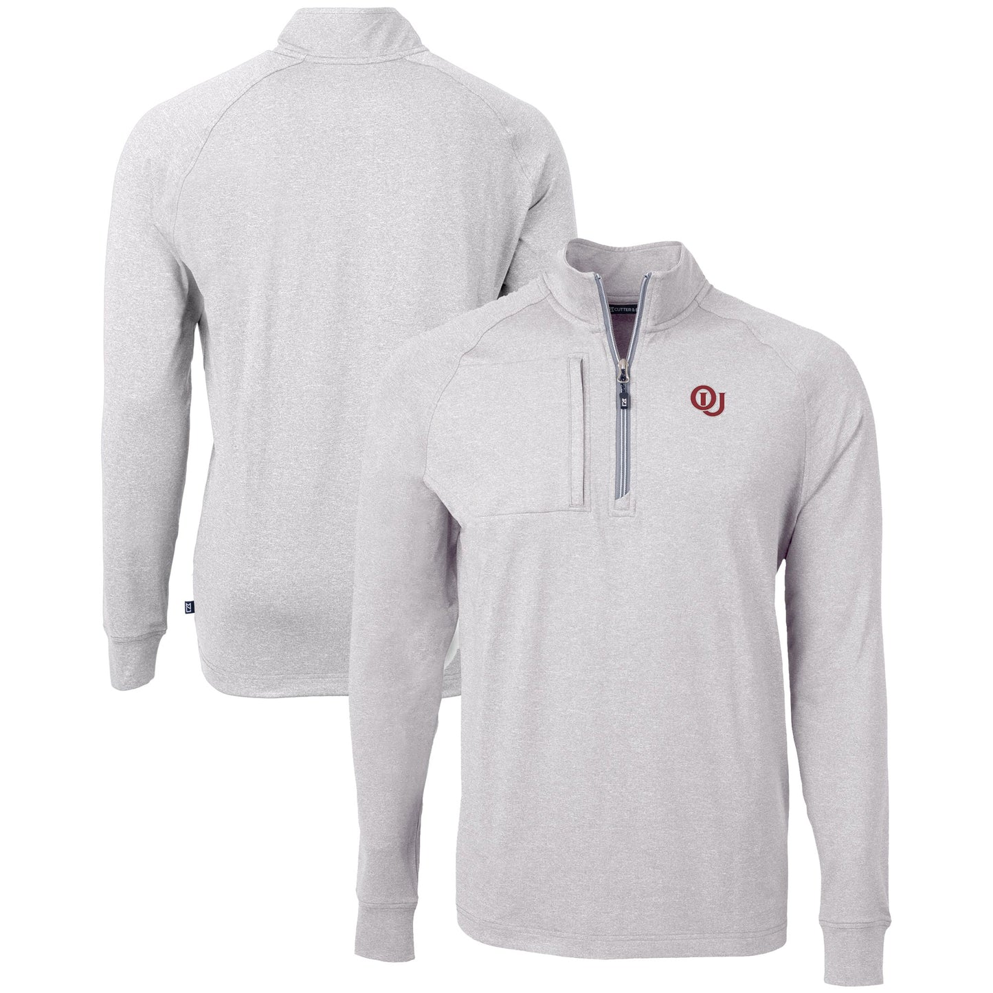 Men's Cutter & Buck Heather Gray Oklahoma Sooners Vault Adapt Eco Knit Heathered Recycled Raglan Quarter-Zip Top