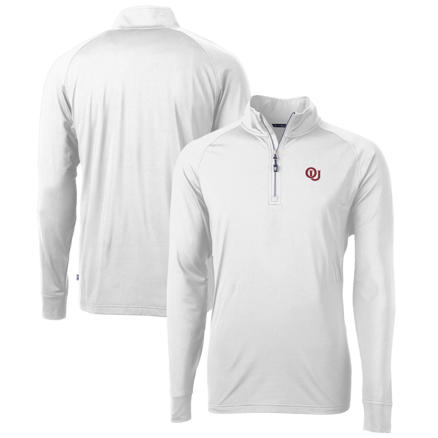 Men's Cutter & Buck White Oklahoma Sooners Vault Adapt Eco Knit Stretch Recycled DryTec Quarter-Zip Top