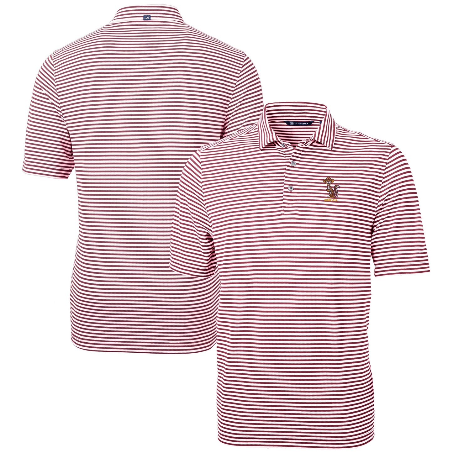 Men's Cutter & Buck Maroon Minnesota Golden Gophers Vault DryTec Virtue Eco Pique Stripe Recycled Polo