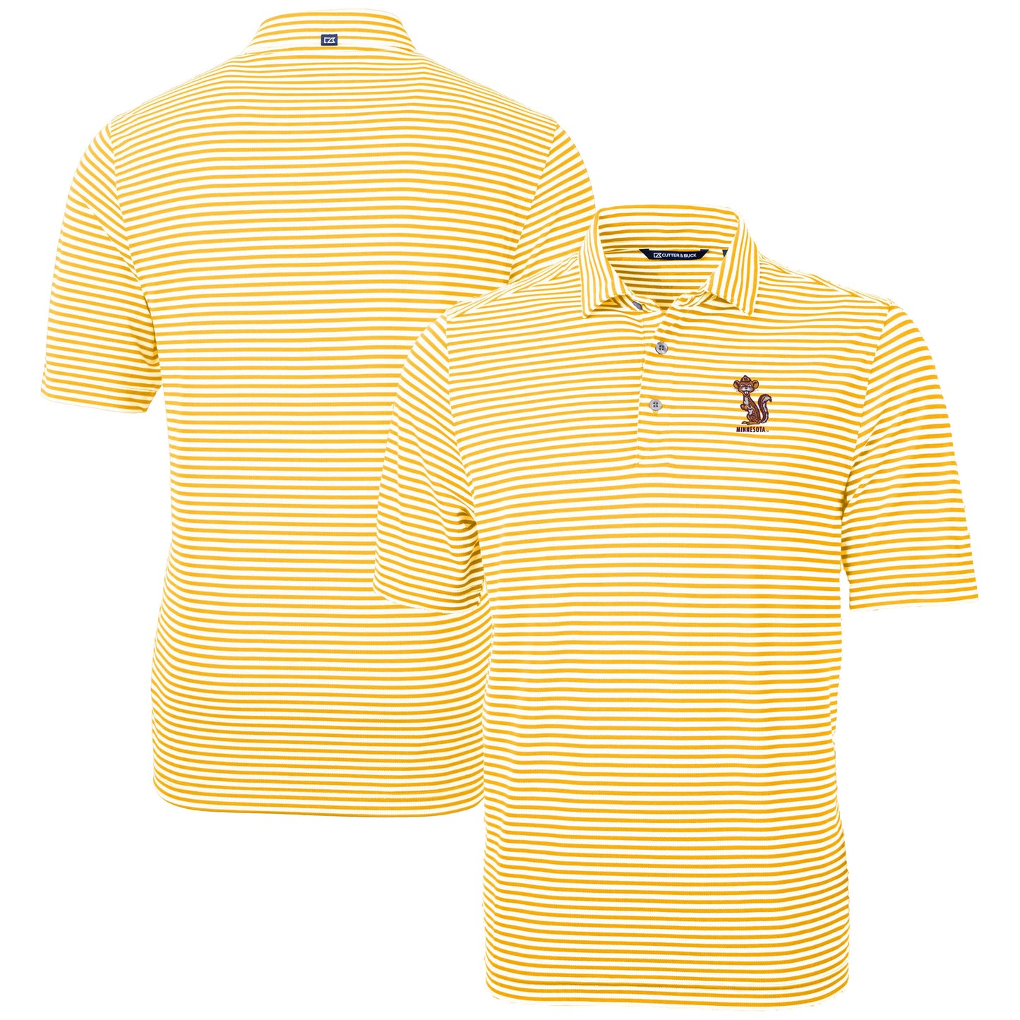 Men's Cutter & Buck Gold Minnesota Golden Gophers Vault DryTec Virtue Eco Pique Stripe Recycled Polo