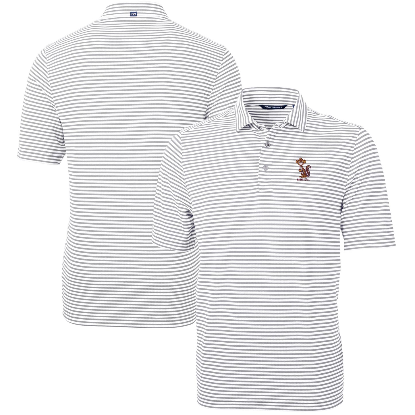 Men's Cutter & Buck Gray Minnesota Golden Gophers Vault DryTec Virtue Eco Pique Stripe Recycled Polo