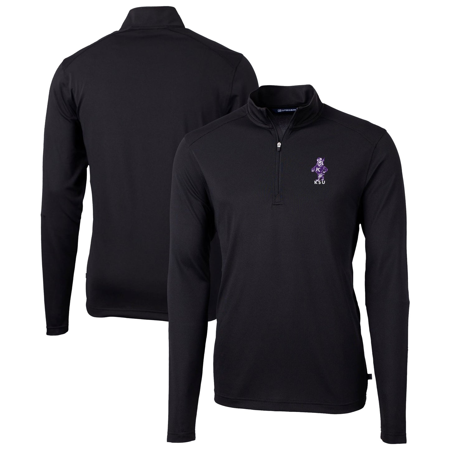 Men's Cutter & Buck Black Kansas State Wildcats Vault DryTec Virtue Eco Pique Recycled Quarter-Zip Top