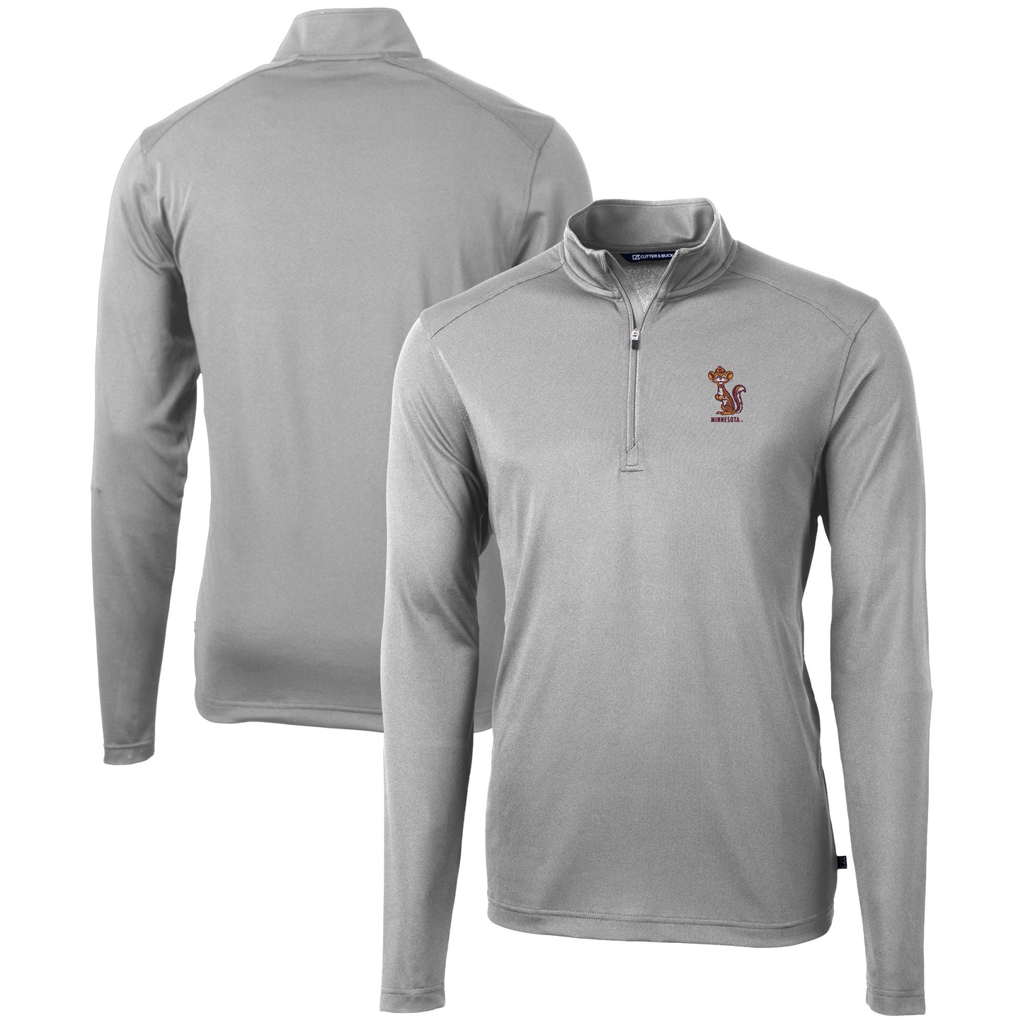 Men's Cutter & Buck Gray Minnesota Golden Gophers Vault DryTec Virtue Eco Pique Recycled Quarter-Zip Top