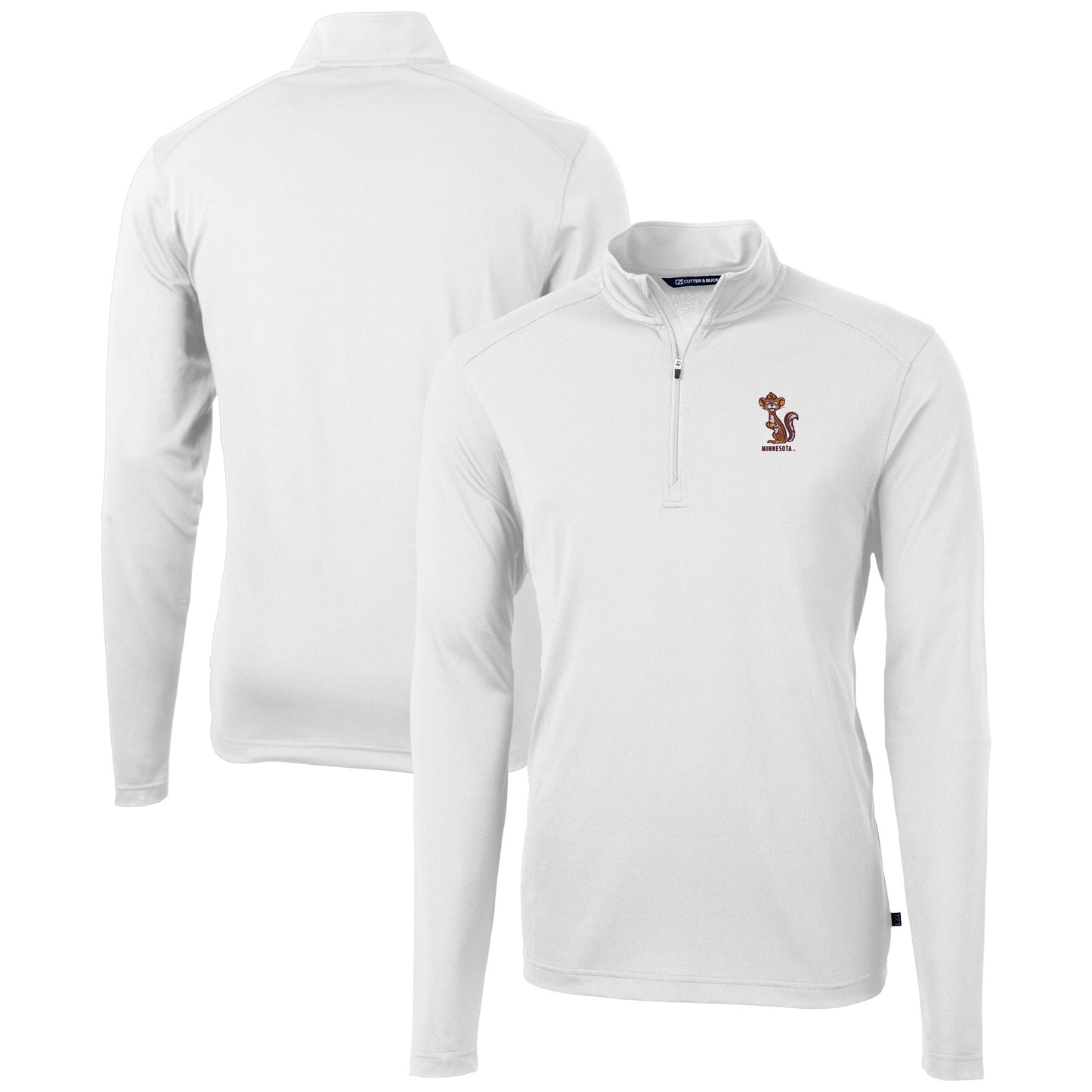 Men's Cutter & Buck White Minnesota Golden Gophers Vault DryTec Virtue Eco Pique Recycled Quarter-Zip Top