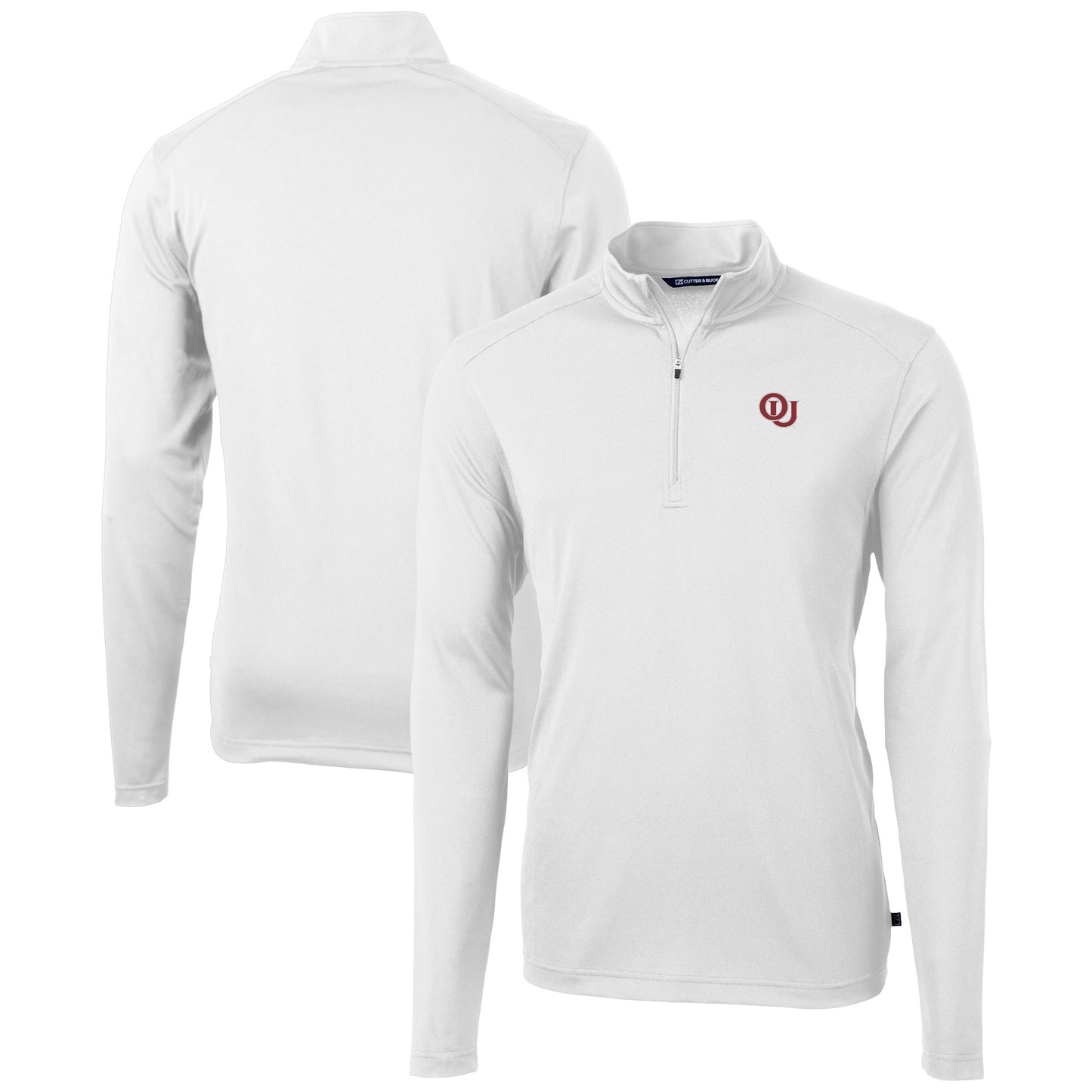 Men's Cutter & Buck White Oklahoma Sooners Vault DryTec Virtue Eco Pique Recycled Quarter-Zip Top