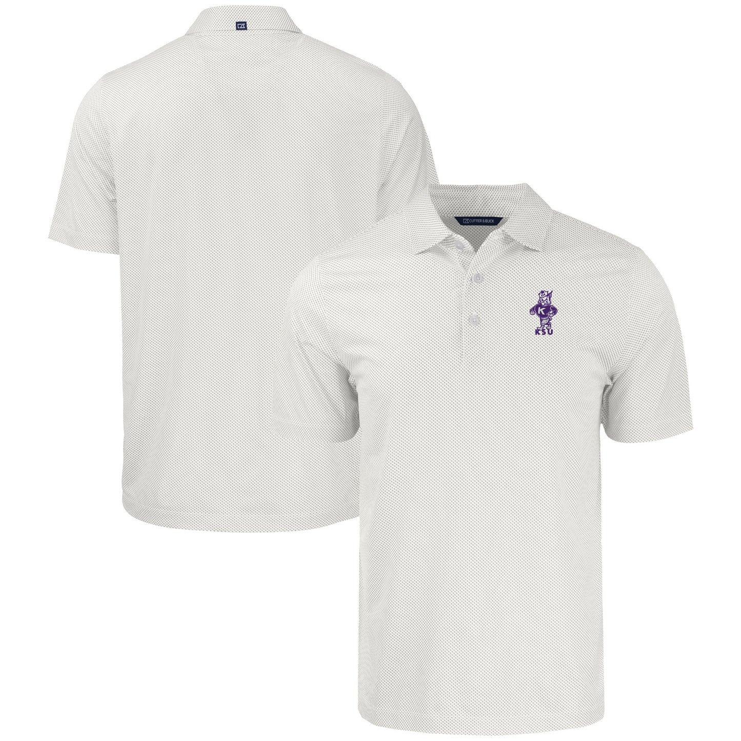 Men's Cutter & Buck White Kansas State Wildcats Vault Pike Eco Symmetry Print Stretch Recycled Polo